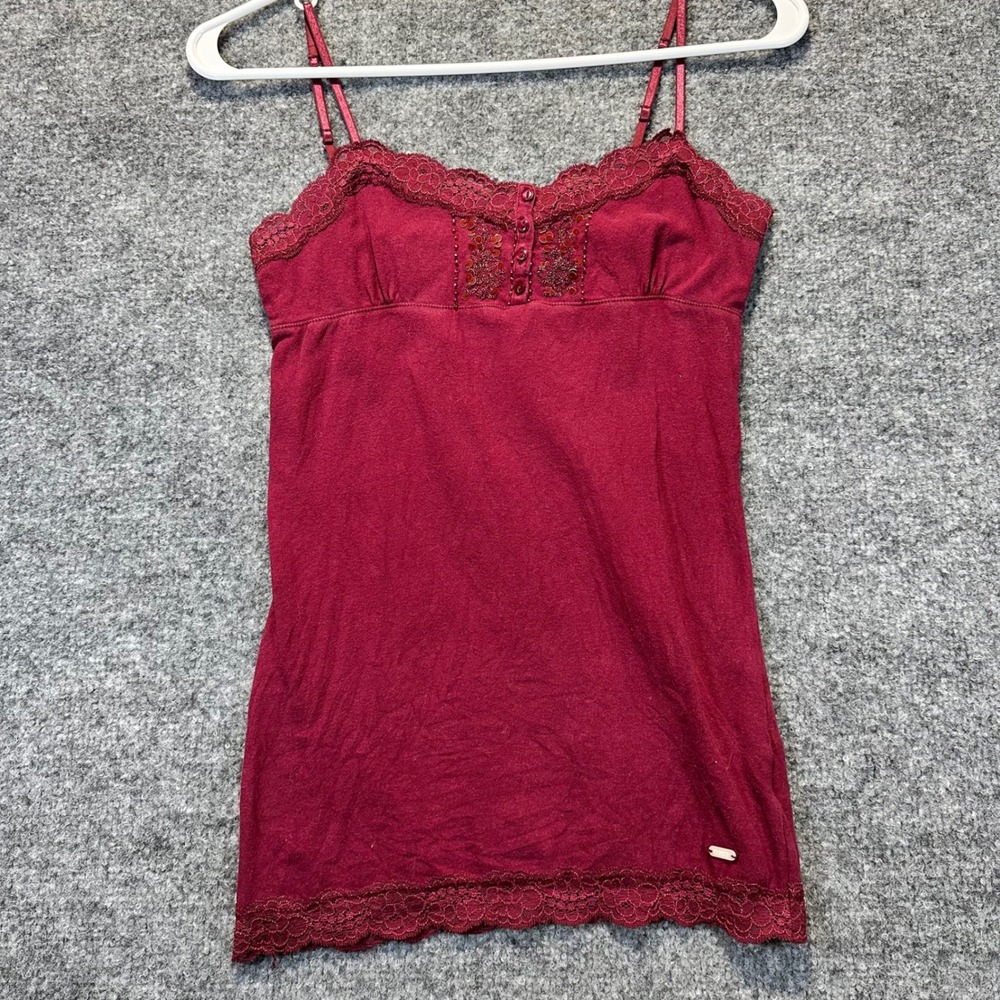 Aeropostale Cami Tank Top Womens XS Burgundy Lace Sequin Y2K Boho Aesthetic